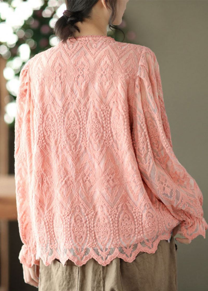 Cardigans En Dentelle Patchwork Rose Col En V Manches Évasées - Cardigans femmes