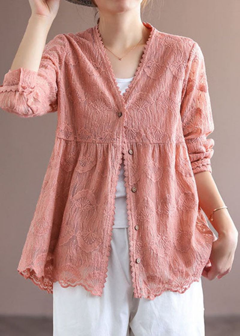 Cardigans En Dentelle Patchwork Rose Faits À La Main Hauts Printemps - Cardigans femmes