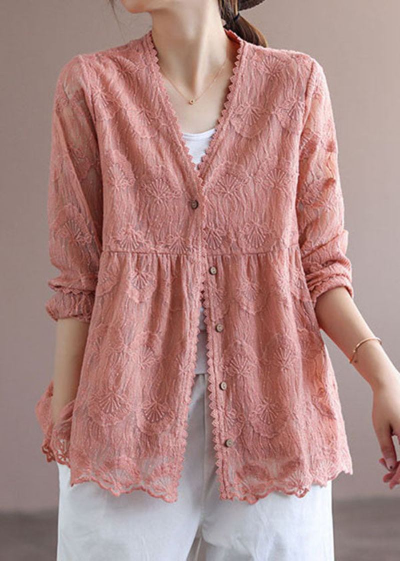 Cardigans En Dentelle Patchwork Rose Faits À La Main Hauts Printemps - Cardigans femmes