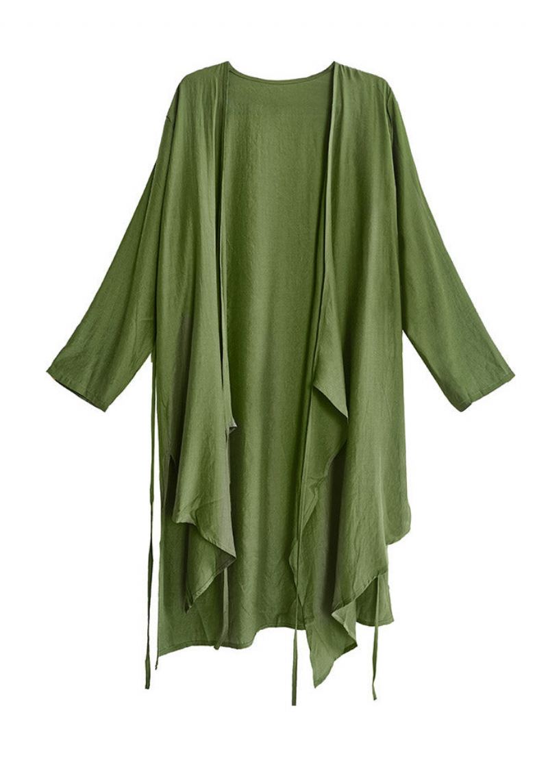 Cardigans Longs En Coton Vert Moderne Couleur Unie Cravate À La Taille Été - Vert