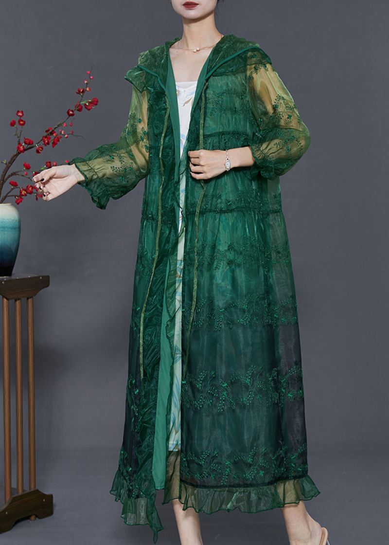 Cardigans En Organza Vert Upf 50+ Brodés À Volants Été - Cardigans femmes