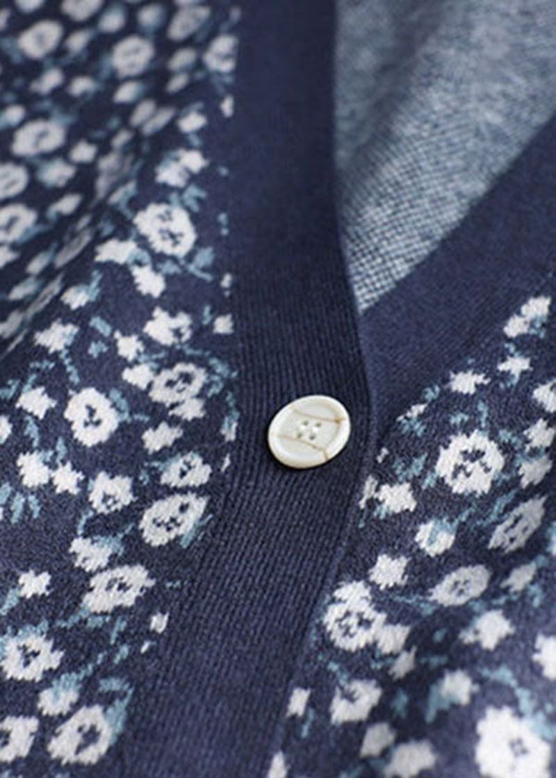 Cardigans En Tricot Boutonné Bleu À Col En V De Grande Taille Printemps - Cardigans femmes