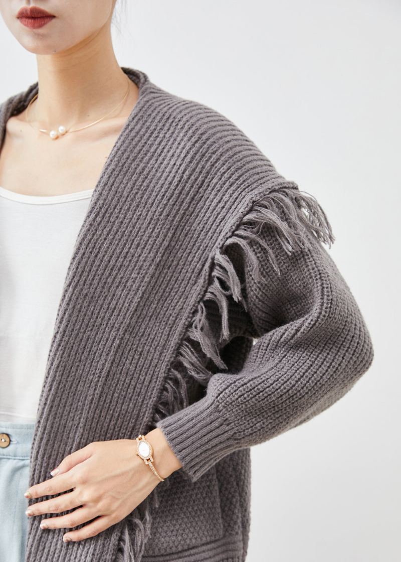 Cardigans En Tricot À Col Marin À Glands Gris À La Mode Été - Cardigans femmes