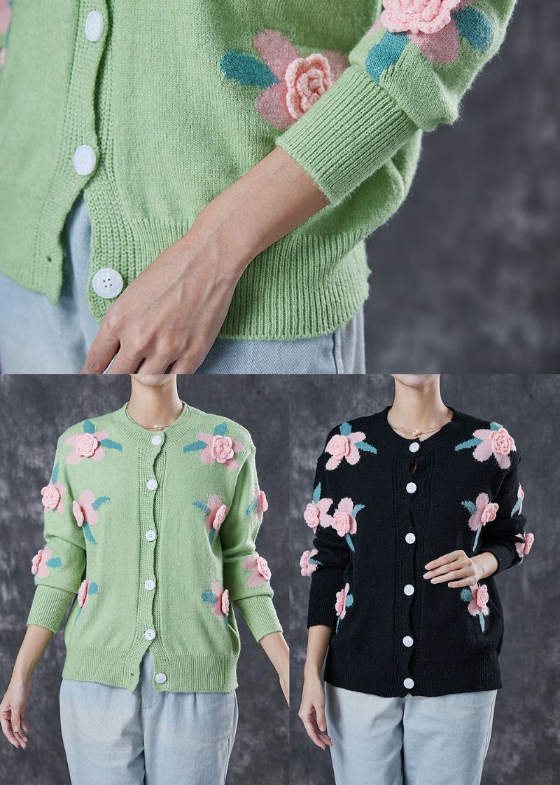 Cardigans En Tricot Confortables Noirs Printemps Floral Stéréoscopique - Cardigans femmes