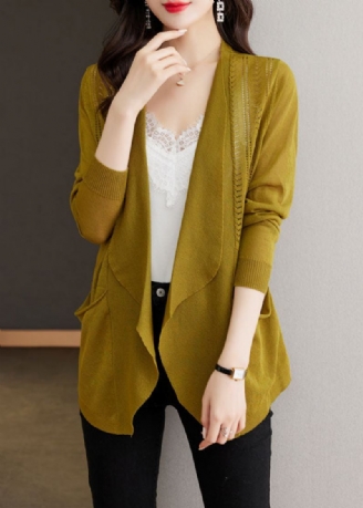 Cardigans En Tricot Couleur Matcha Ajouré Taille Glace Manches Longues