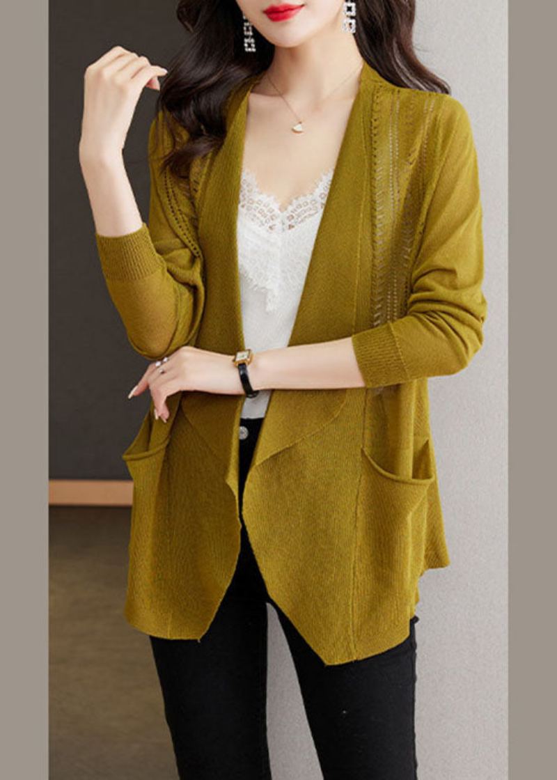 Cardigans En Tricot Couleur Matcha Ajouré Taille Glace Manches Longues - Couleur Matcha