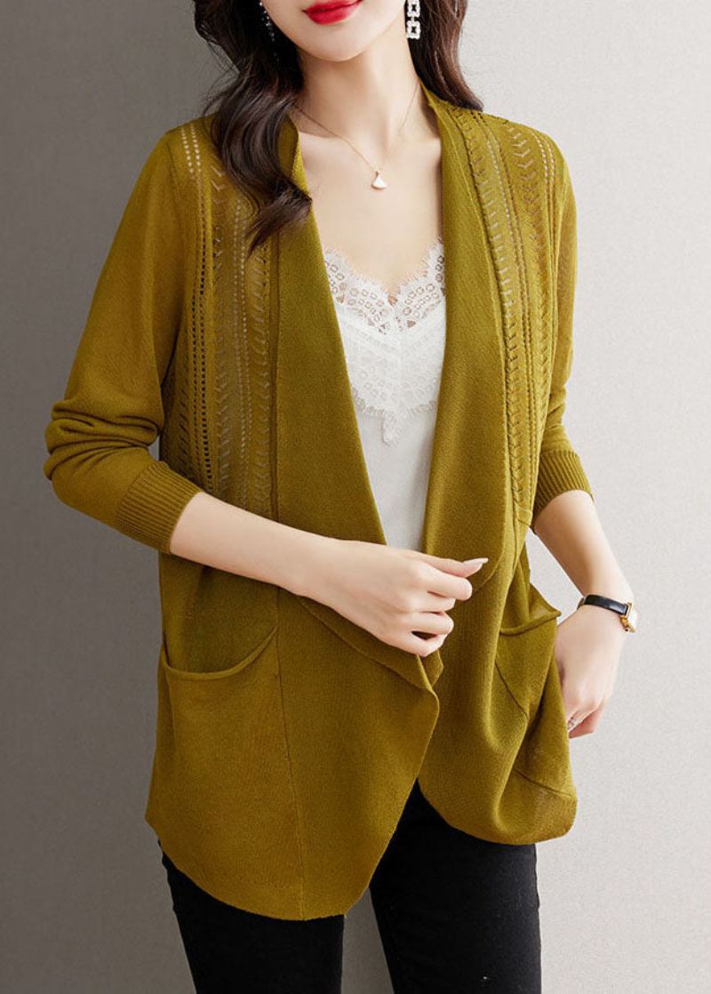 Cardigans En Tricot Couleur Matcha Ajouré Taille Glace Manches Longues - Couleur Matcha