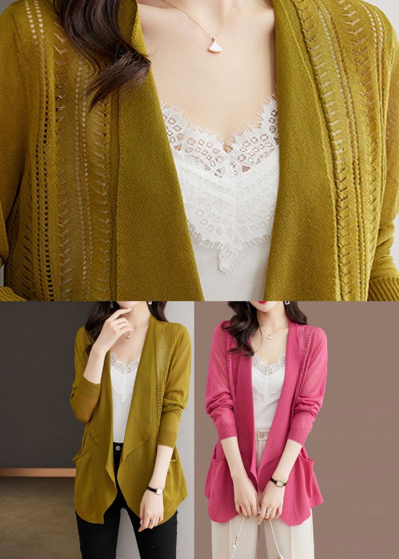 Cardigans En Tricot Couleur Matcha Ajouré Taille Glace Manches Longues - Couleur Matcha