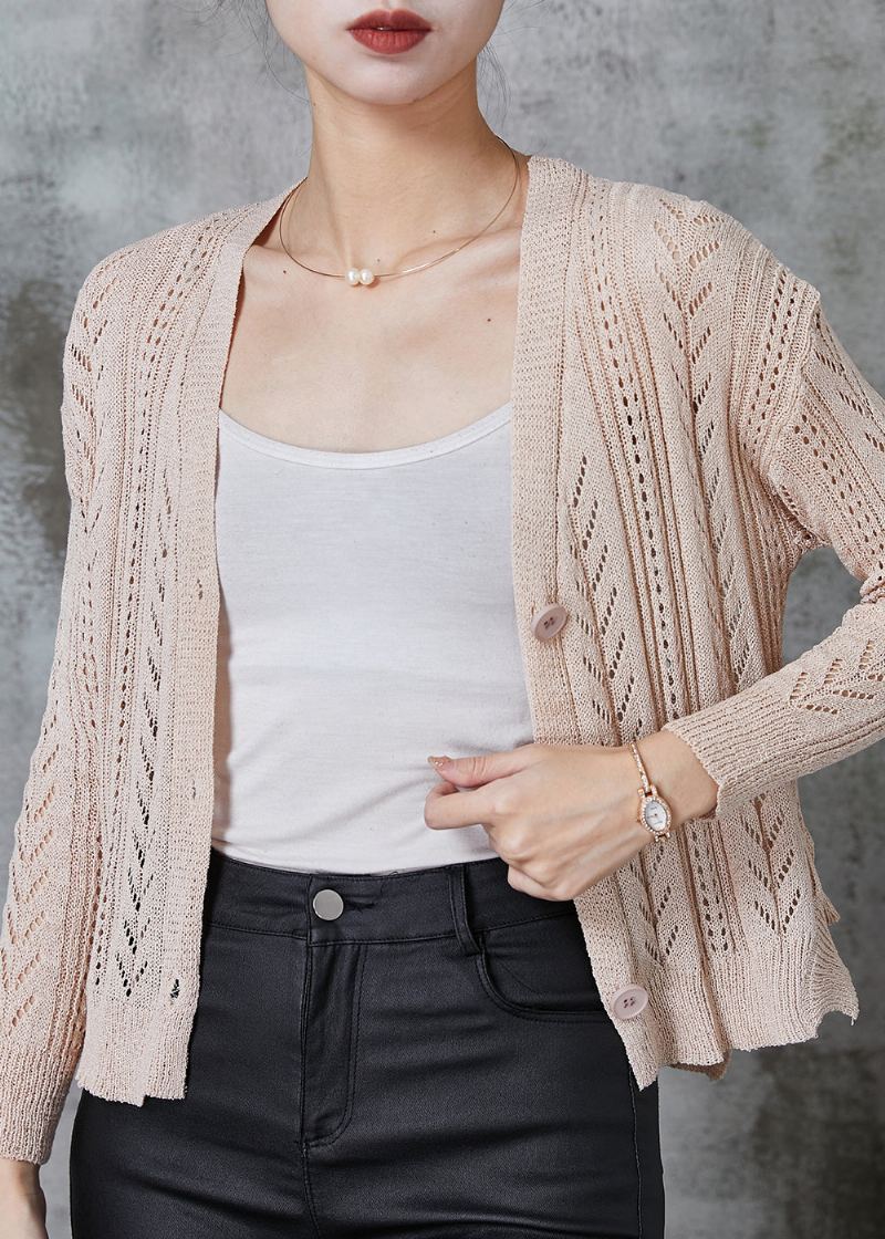 Cardigans En Tricot Creux Abricot Faits À La Main Printemps - Cardigans femmes