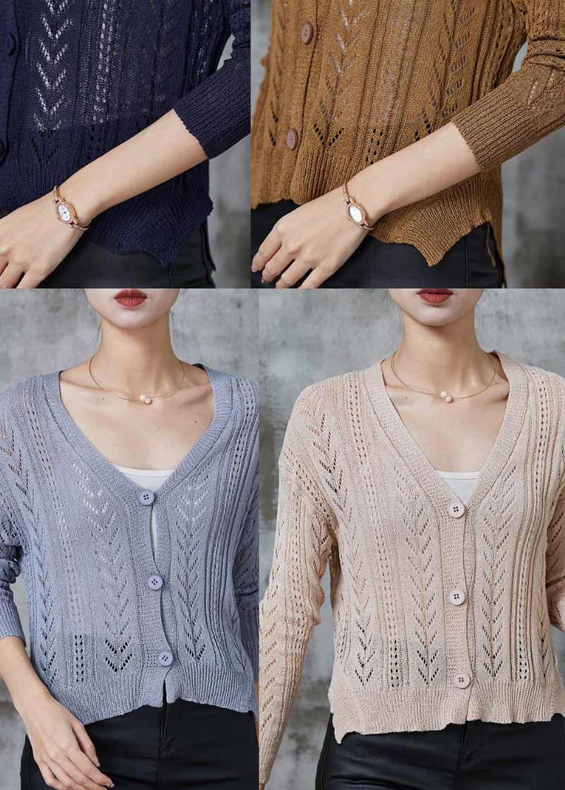 Cardigans En Tricot Creux Abricot Faits À La Main Printemps - Cardigans femmes