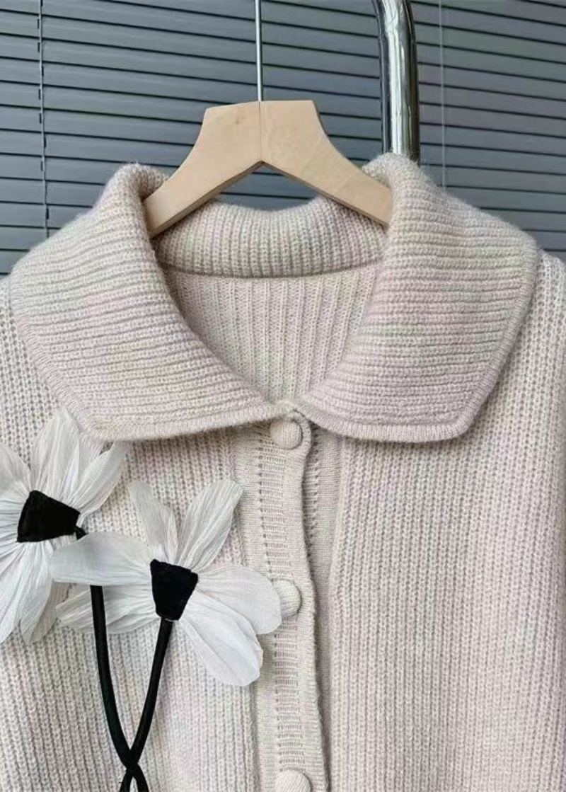 Cardigans En Tricot Kaki Clair Français Boutons Floraux Patchwork Automne - Cardigans femmes