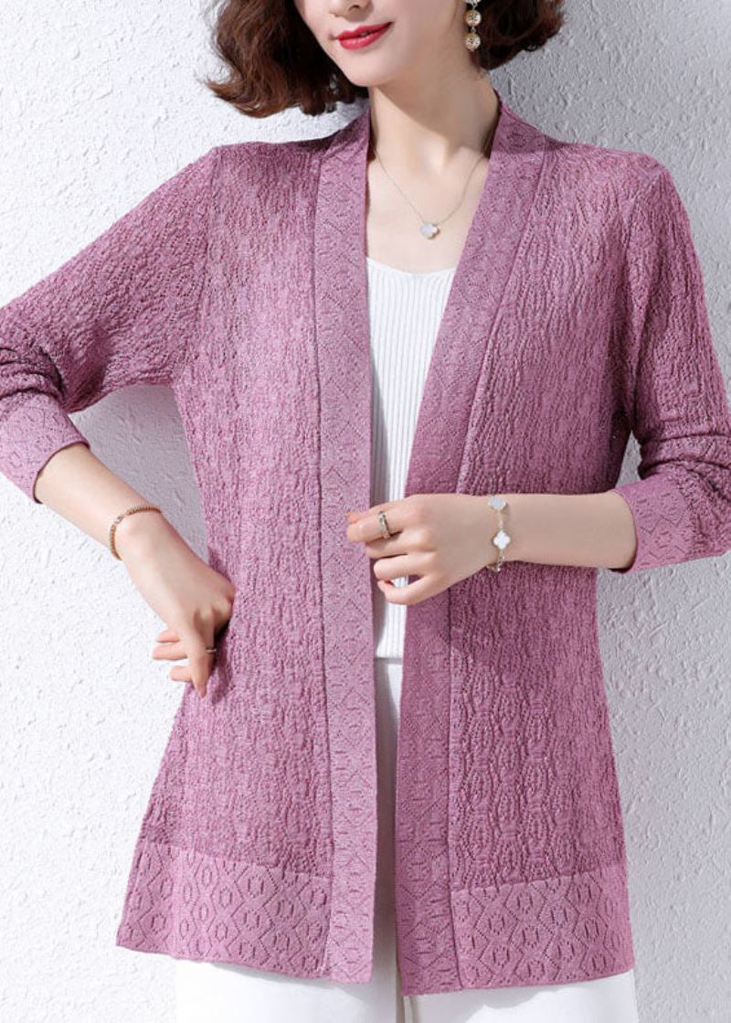 Cardigans En Tricot Patchwork Brodé Violet Unique Automne - Cardigans femmes