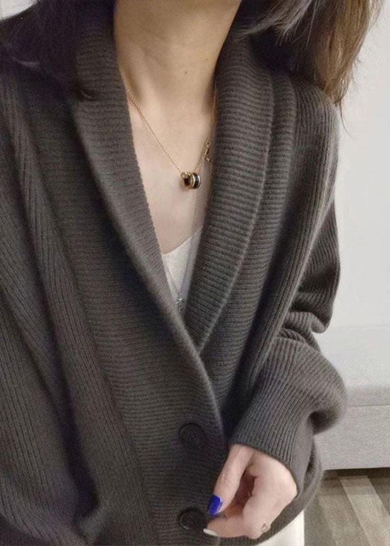 Cardigans En Tricot Surdimensionnés Gris Décontractés À Col En V Printemps - Cardigans femmes