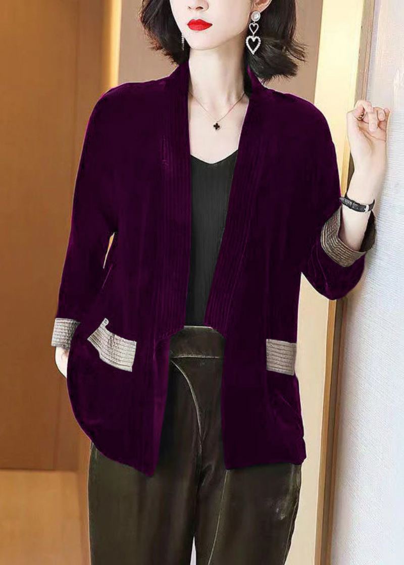 Cardigans En Velours De Soie Poches Vertes Amples Col En V Manches De Bracelet - Cardigans femmes