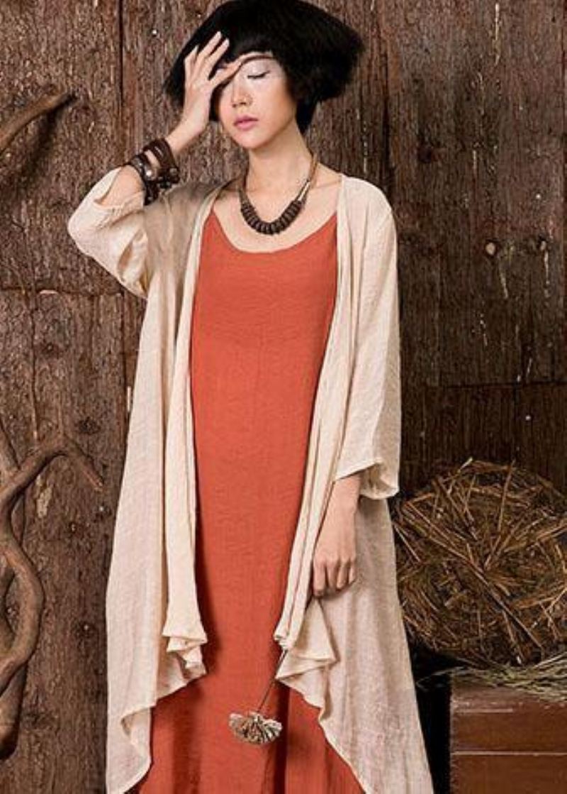 Femmes Bracelet Manches Hauts En Lin Tops Tuniques Nu Cardigan Été - Orange