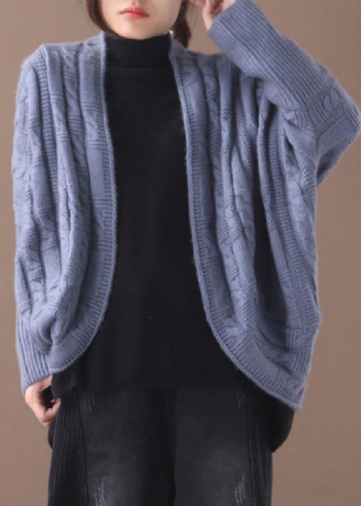 For Work – Cardigans En Tricot Bleu Mode Automne-hiver Asymétrique