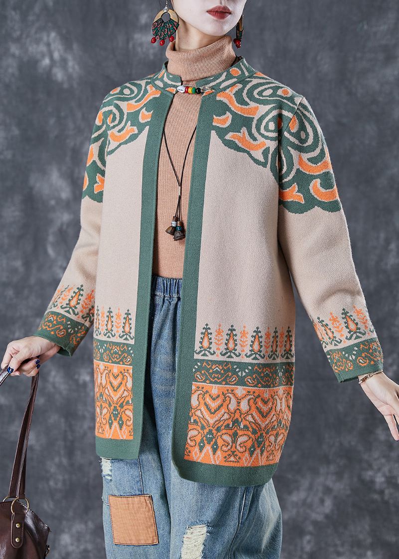 French Light Camel Cardigan Surdimensionné En Coton Imprimé Automne - Cardigans femmes