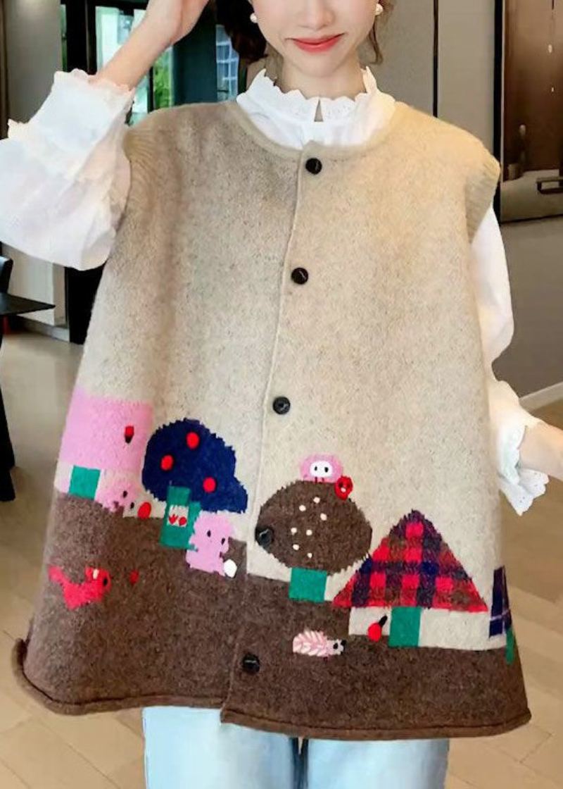 Gilet En Tricot De Coton Patchwork Rose Français Sans Manches - Cardigans femmes