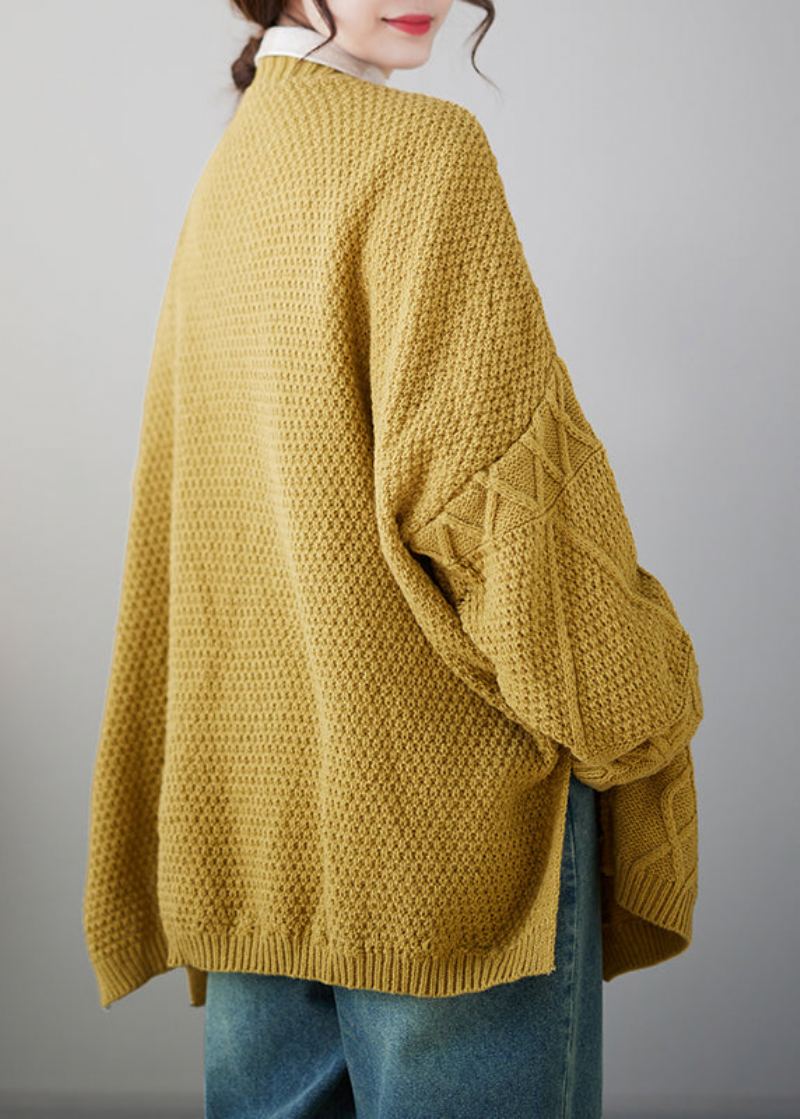 Grande Taille Décontracté Jaune Col En V Bouton Tricot Cardigans Manteau Automne - Cardigans femmes