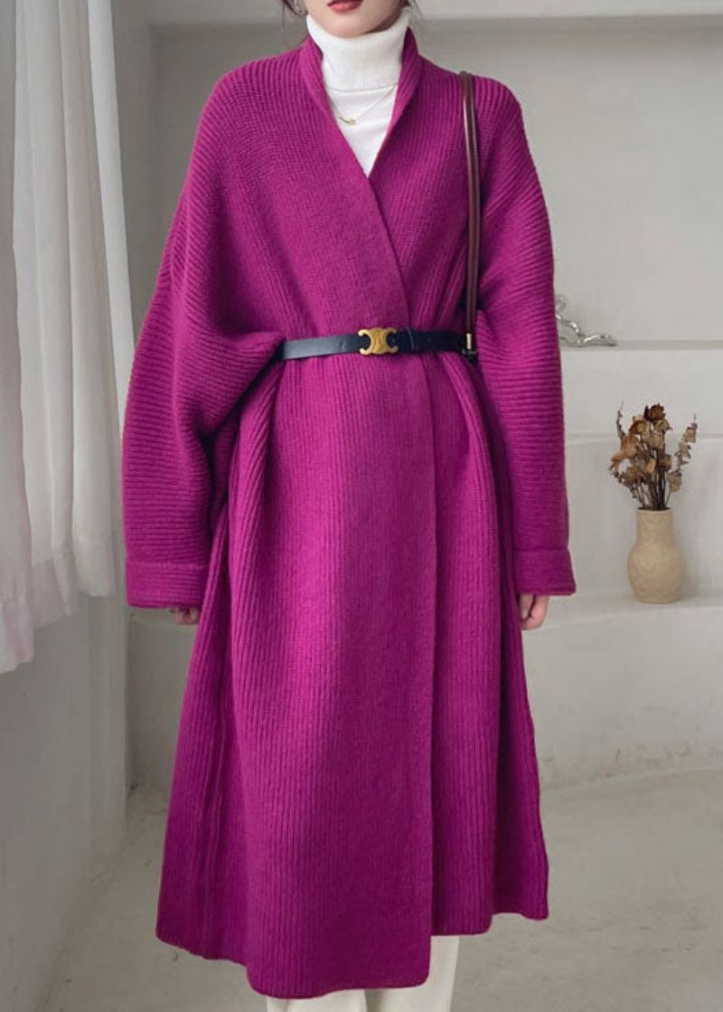 Grande Taille Élégant Violet Lâche Tricot Cardigan Hiver - Violet