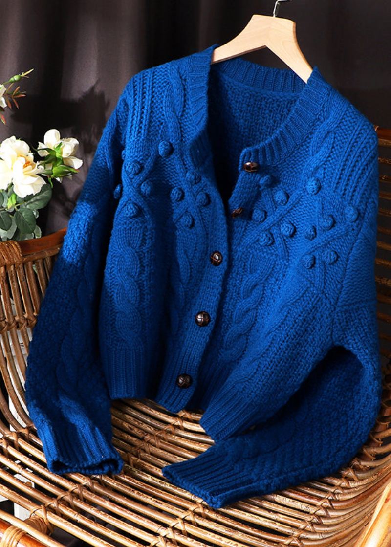 Grande Taille Femmes Bleu Bouton Tricot Pull Manteau Printemps - Cardigans femmes