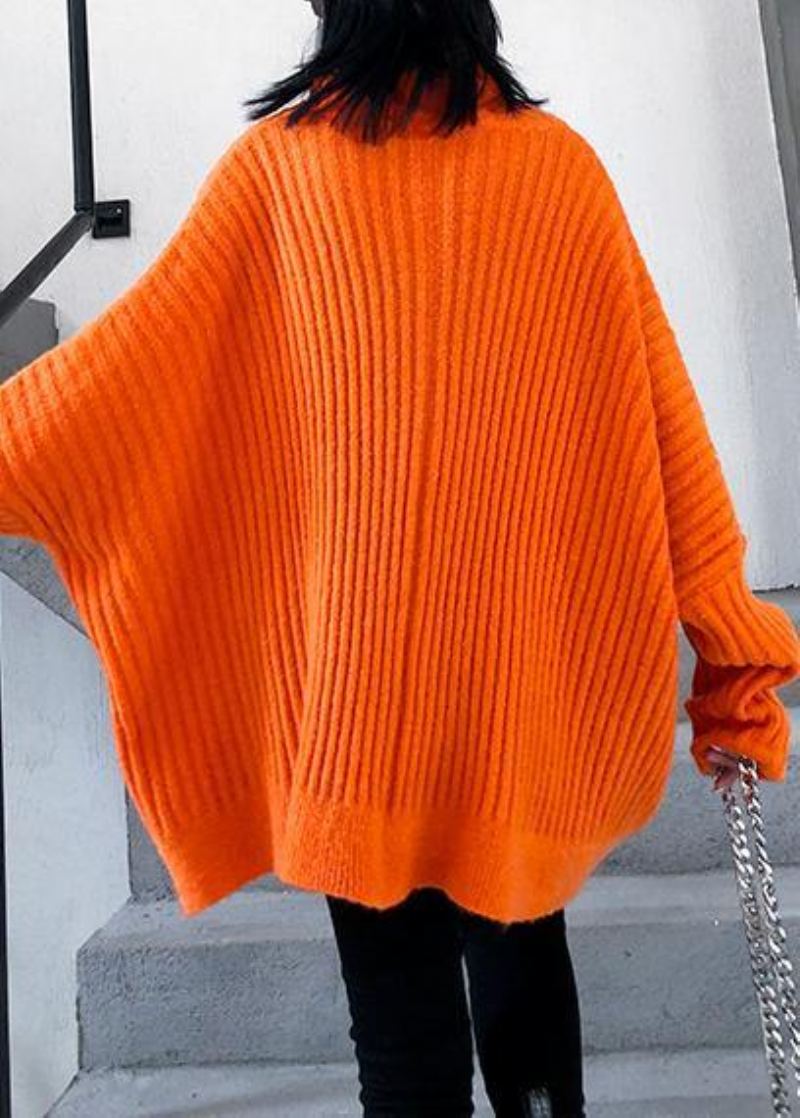 Hauts En Tricot Orange D'hiver Chemisier En À Fermeture Éclair À Col Haut Grande Taille Tendance - Orange