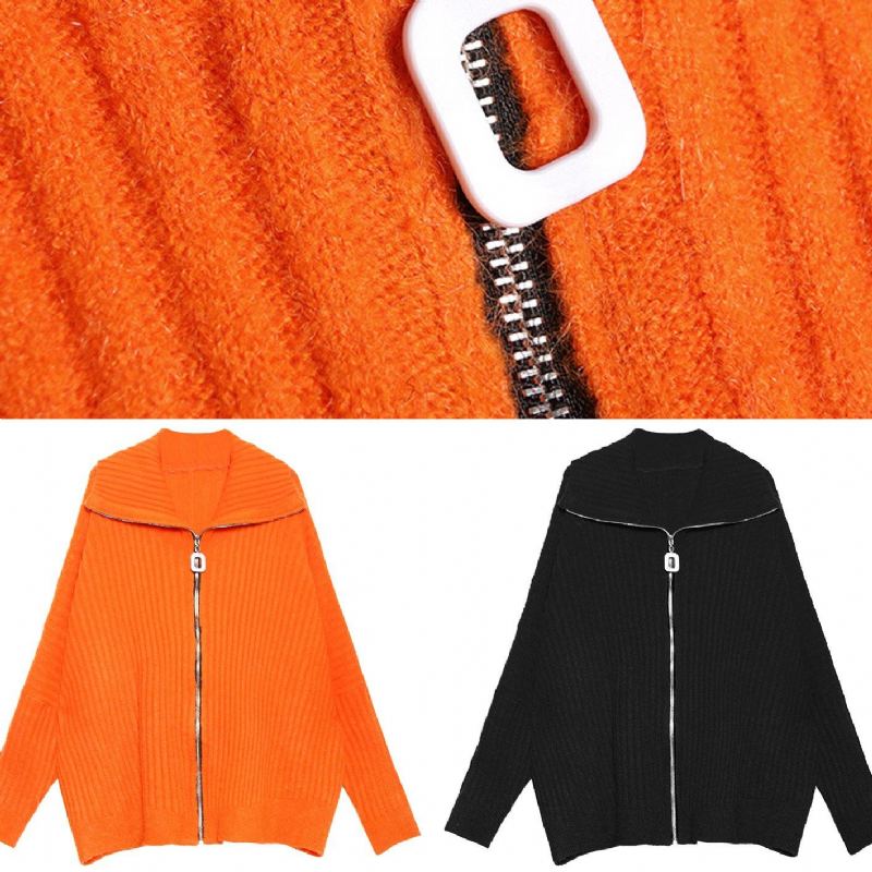 Hauts En Tricot Orange D'hiver Chemisier En À Fermeture Éclair À Col Haut Grande Taille Tendance - Orange