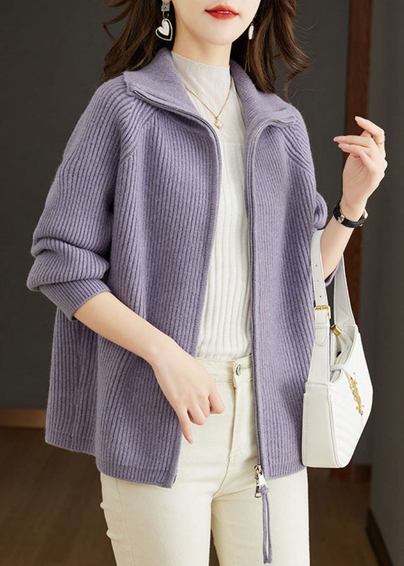 Italien Violet Col Claudine Patchwork Laine Outwear Automne