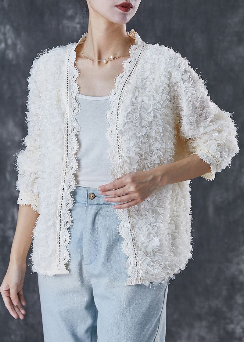 Manteau Ample Décontracté En Tricot De Dentelle Patchwork À Franges Blanches Printemps - Cardigans femmes