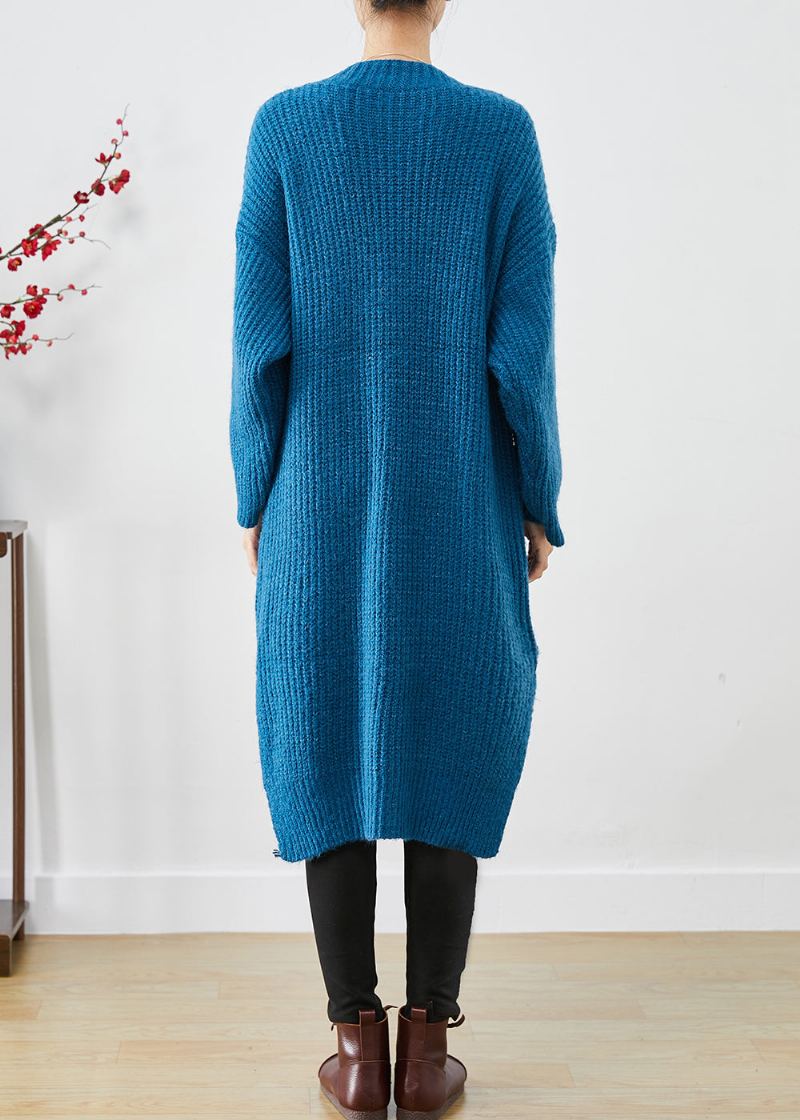 Manteau Ample En Tricot Épais Bleu Poches Surdimensionnées Automne - Cardigans femmes