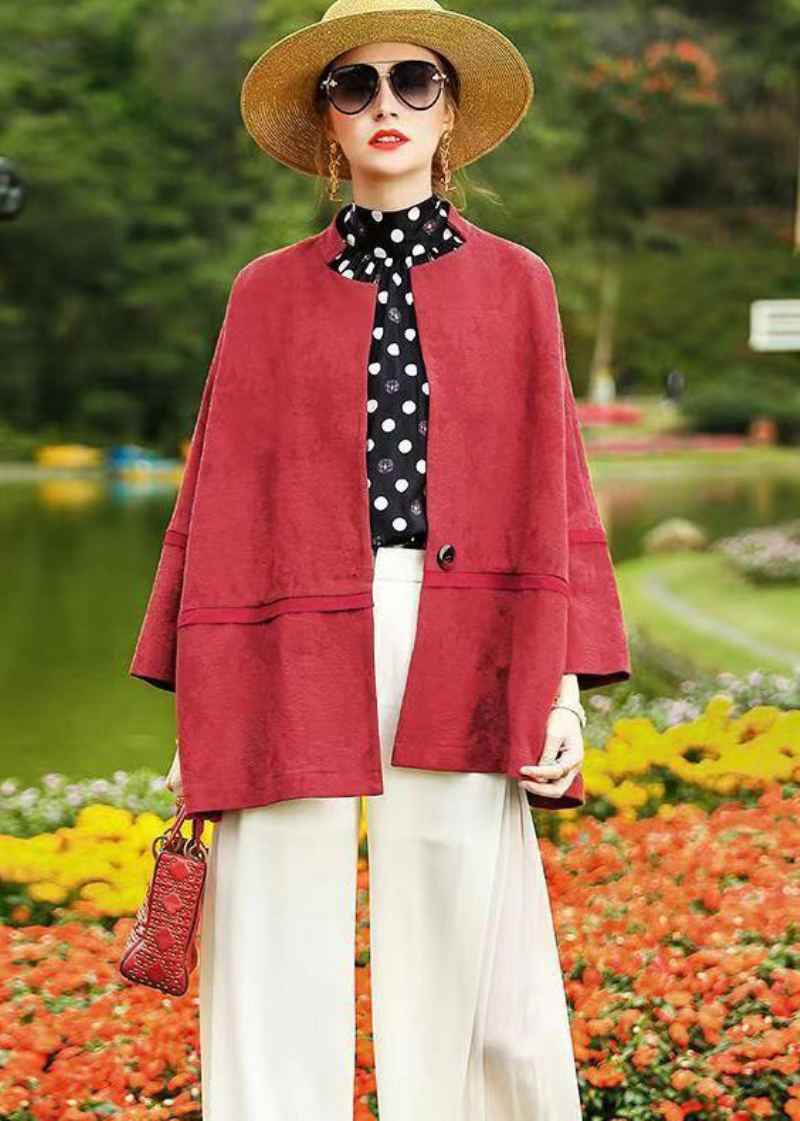 Manteau Cardigan En Coton Patchwork Rouge À Manches Chauve-souris De Grande Taille Automne - Cardigans femmes