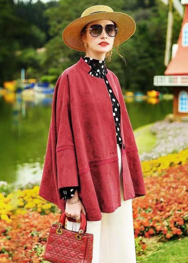 Manteau Cardigan En Coton Patchwork Rouge À Manches Chauve-souris De Grande Taille Automne - Cardigans femmes