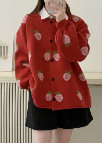 Manteau De Chandails En Tricot De Coton Confortable À Boutons Rouges À Manches Longues