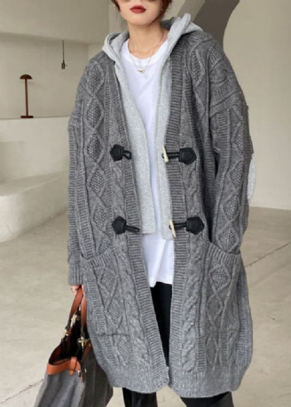 Manteau D'hiver Gris À Capuche En Patchwork De Grande Taille