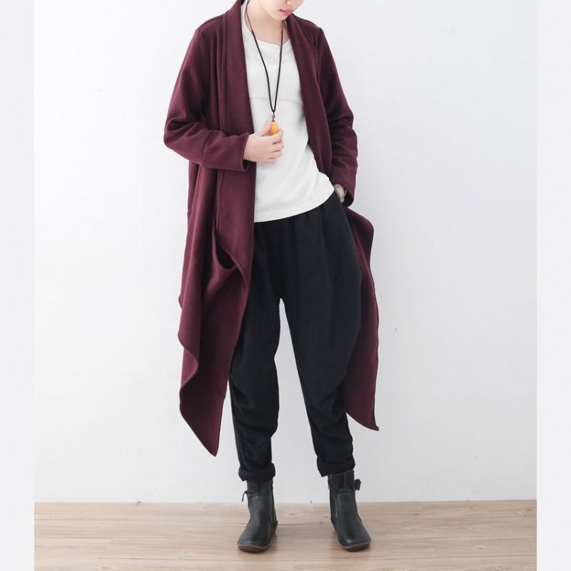 Manteau En Laine Bordeaux Vintage Surdimensionné Vestes Manteaux Boutique Maxi - Noir