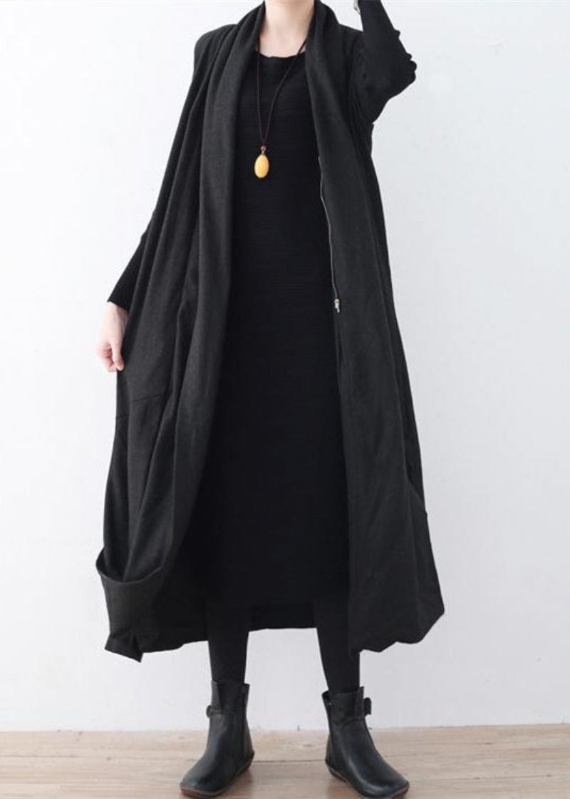 Manteau Long En Laine Noir De Luxe Surdimensionné Ourlet Asymétrique Maxi Femmes Vestes Longues Sans Manches