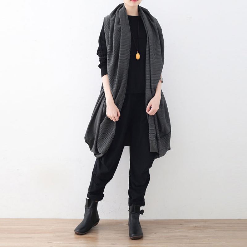 Manteau Maxi Noir Vintage Oversize Cardigans À Ourlet Asymétrique Manteaux Boutique Sans Manches