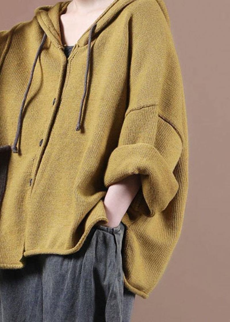 Manteau Pull Ample À Boutons Jaunes - Gris Foncé