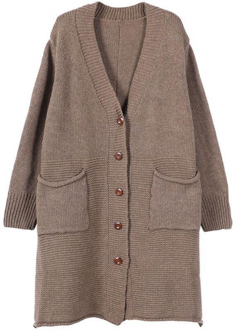 Manteau Pull Décontracté Chocolat Avec Col En V Et Poches D'automne - Cardigans femmes