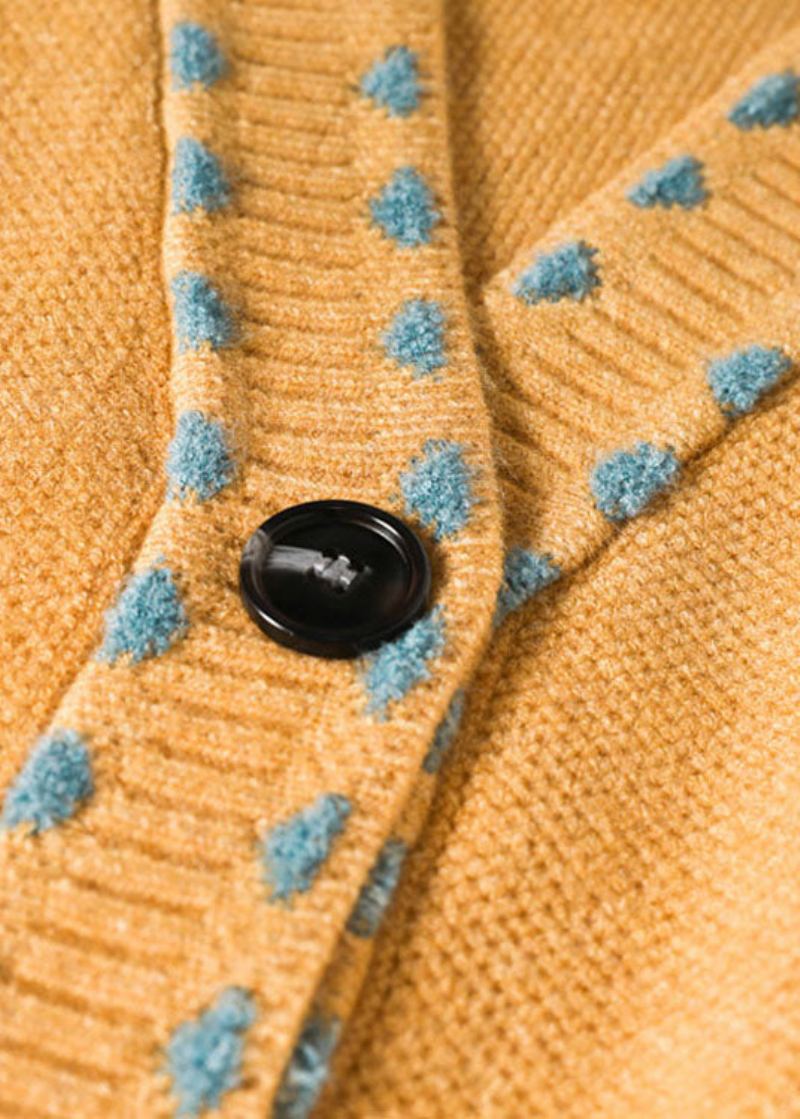 Manteau Pull En Tricot D'automne Jaune Bohème Avec Poches Boutonnées Amples - Cardigans femmes