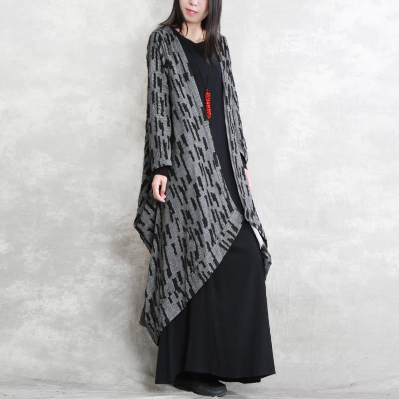 Manteaux Gris Foncé Surdimensionné Manteau D'hiver Asymétrique Mode Manches Longues Patchwork Longs