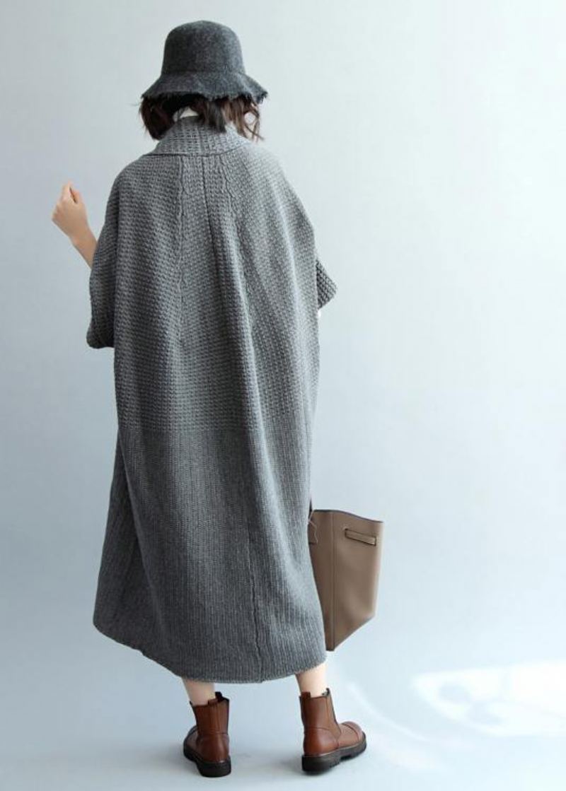 Manteaux En Tricot Gris Foncé Vintage De Survêtement En À Col En V Grande Taille Tendance - Cardigans femmes