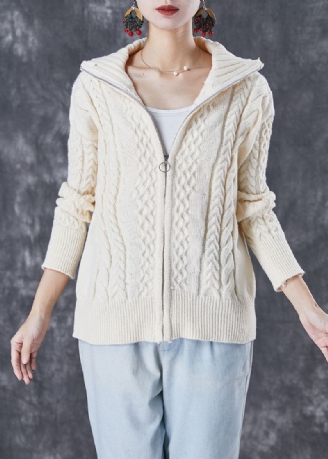 Manteaux En Tricot Torsadé Épais À Fermeture Éclair Beige Chic Automne