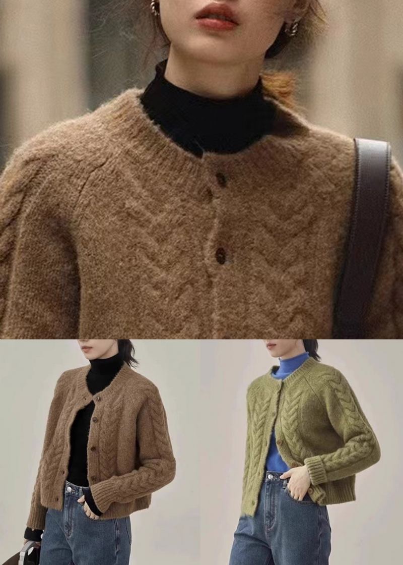 Manteaux Tricotés Chauds À Boutons Marron Pour Femmes Automne - Cardigans femmes