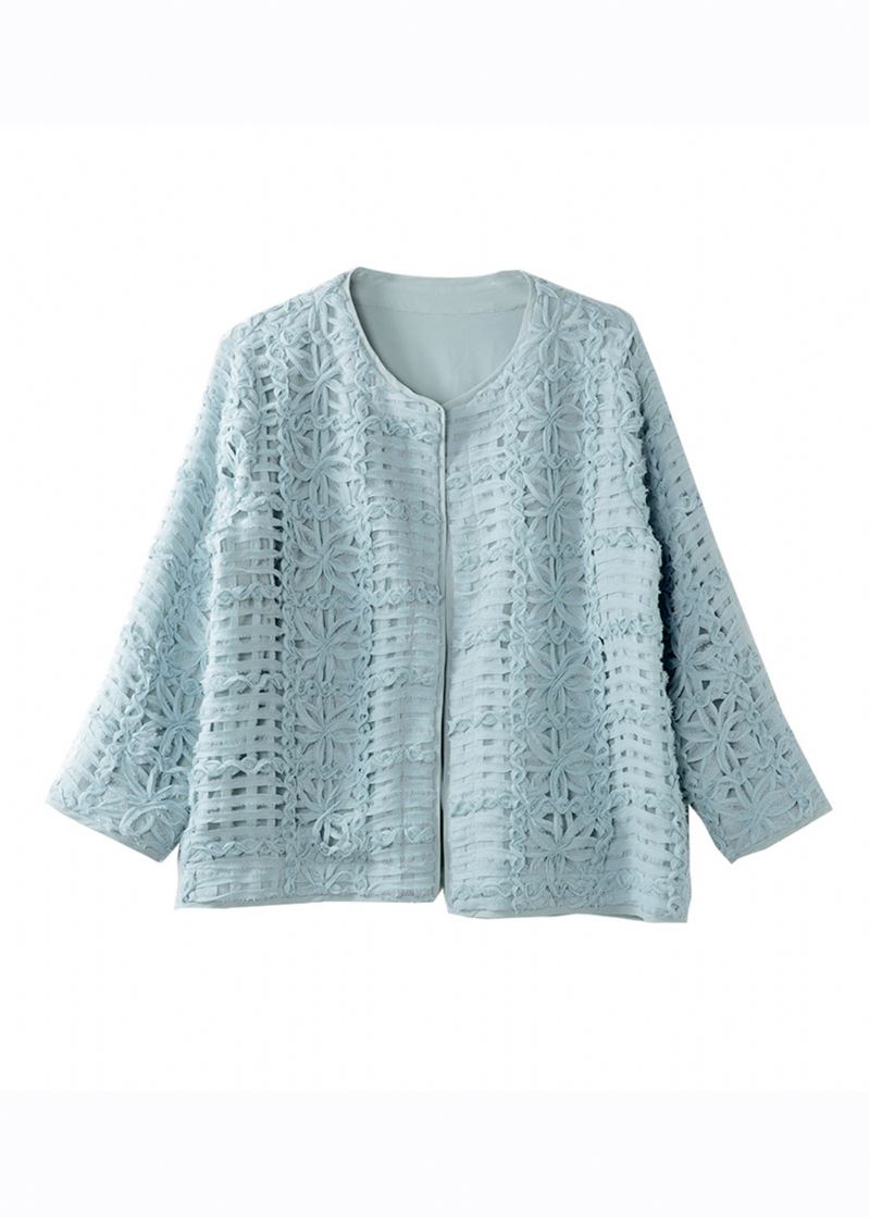 Mignon Bleu Dentelle Patchwork Floral Évider Cardigans À Manches Longues - Cardigans femmes