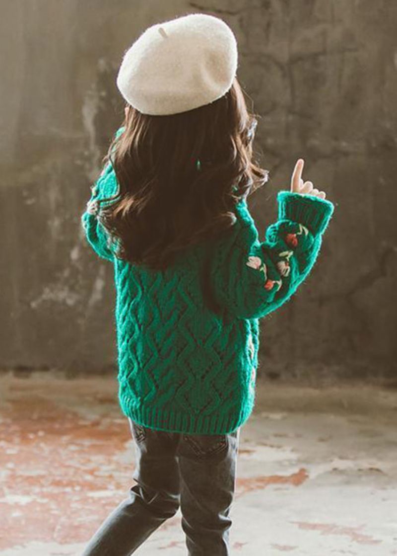 Mignon Vert Col En V Bouton Patchwork Tricot Filles Cardigans Automne - Cardigans femmes