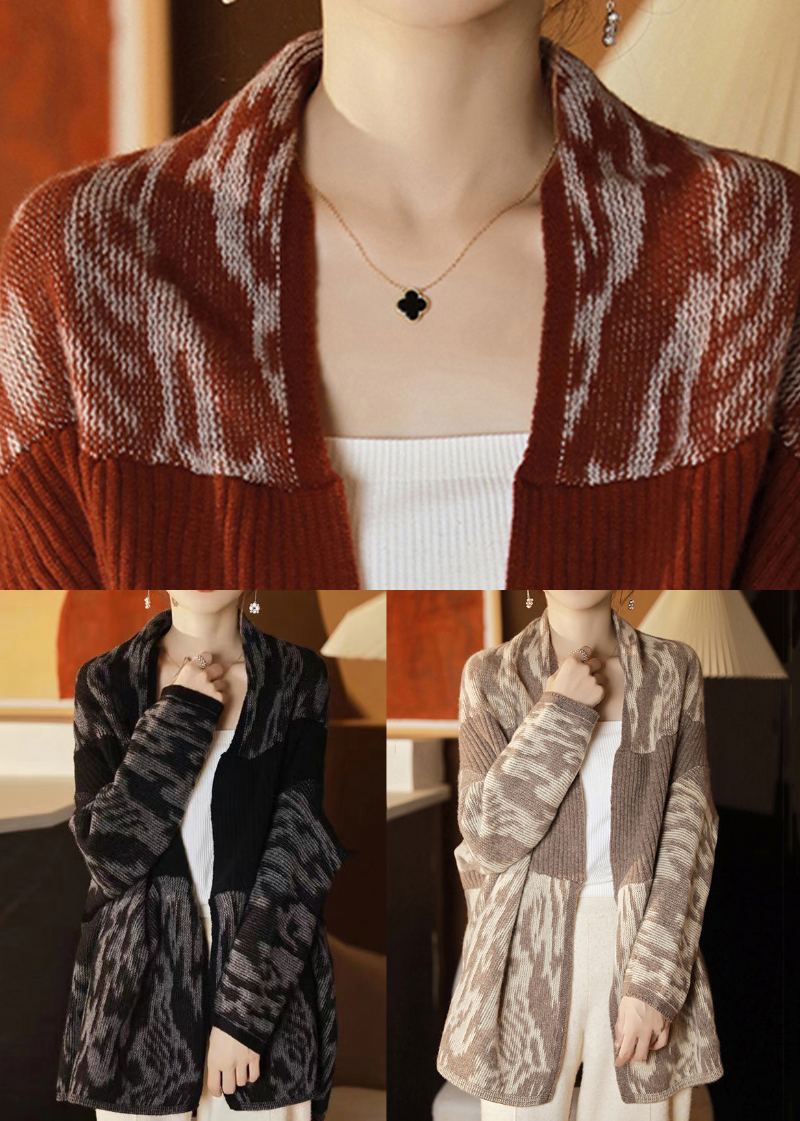 Nouveau Camel Poches Patchwork Laine Tricot Cardigan Manches Chauve-souris - Cardigans femmes