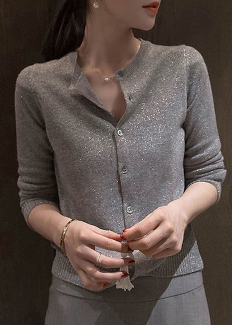 Nouveau Cardigan À Manches Longues En Tricot De Soie Brillant À Boutons