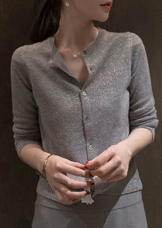 Nouveau Cardigan À Manches Longues En Tricot De Soie Brillant À Boutons