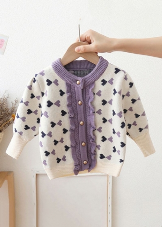 Nouveau Manteaux En Tricot De Coton Pour Enfants Boutons Violets À Volants